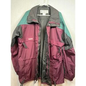 Columbia ColorBlock Jacket Windbreaker Burgundy Teal Black Men's XL Gizzmo Retro